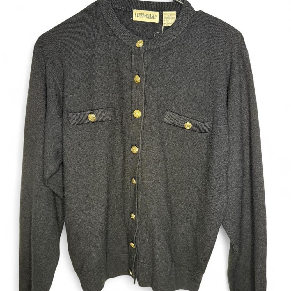 Kerri & Kelsey vintage size large L black vintage 90s cardigan with gold buttons - Picture 3 of 4